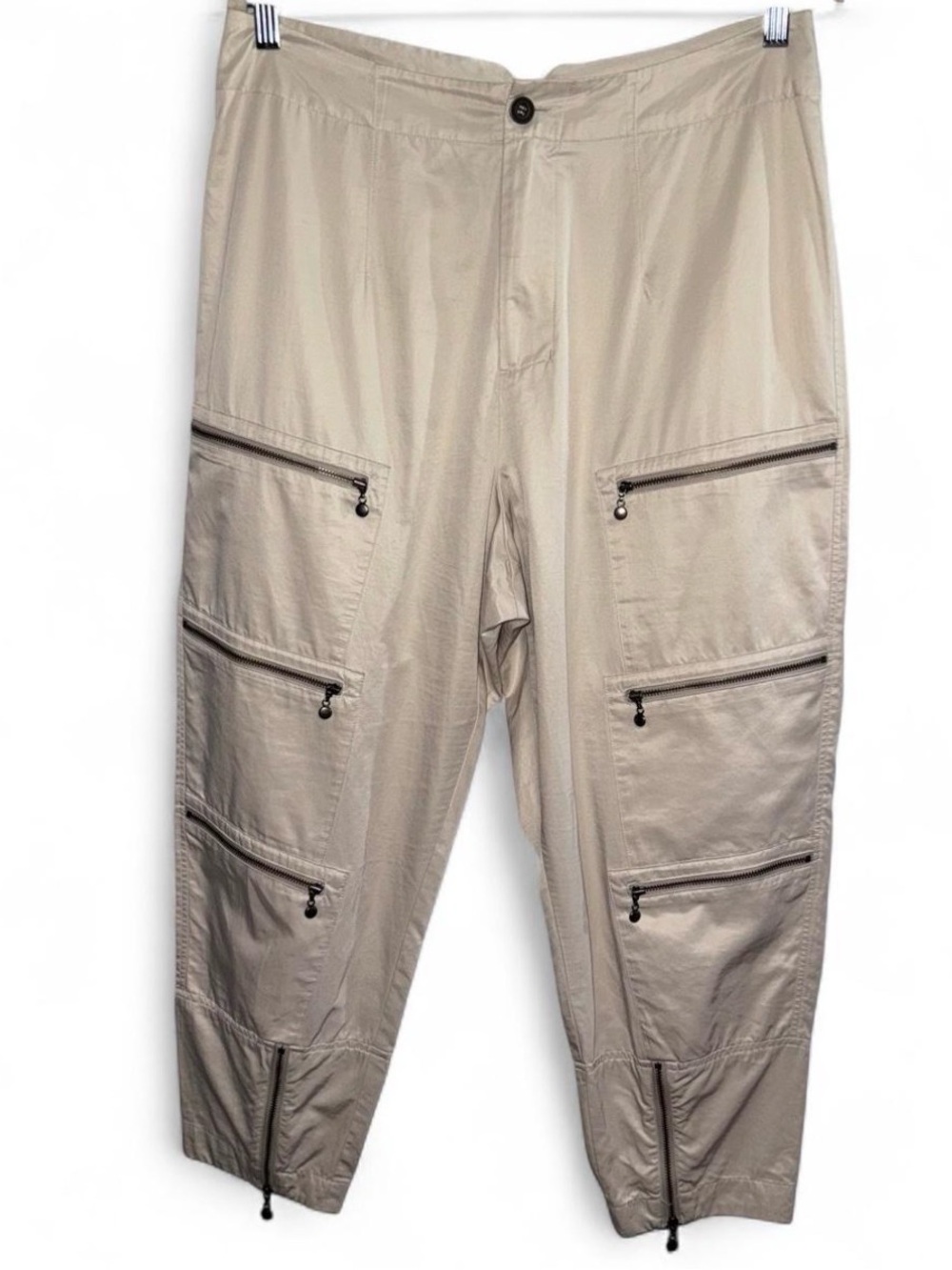 Bitte Kai Rand Cream Zipper Utility Ankle Pants Tapered Trousers 40 8 10 M 32”